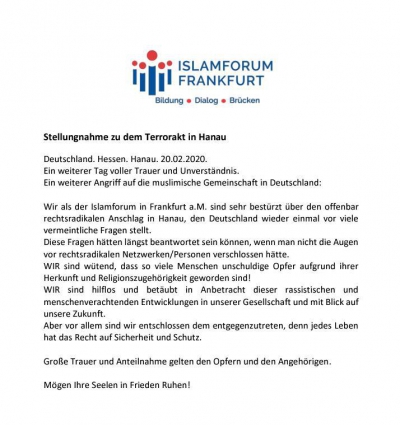 Stellungnahme zu dem Terrorakt in Hanau